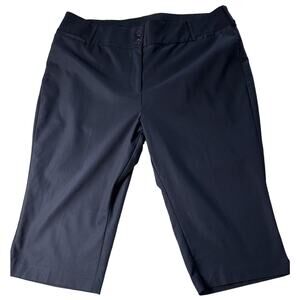 Lane Bryant Business Navy Blue Capri Pants 3” Elastic Waist Stretch Buttons 24